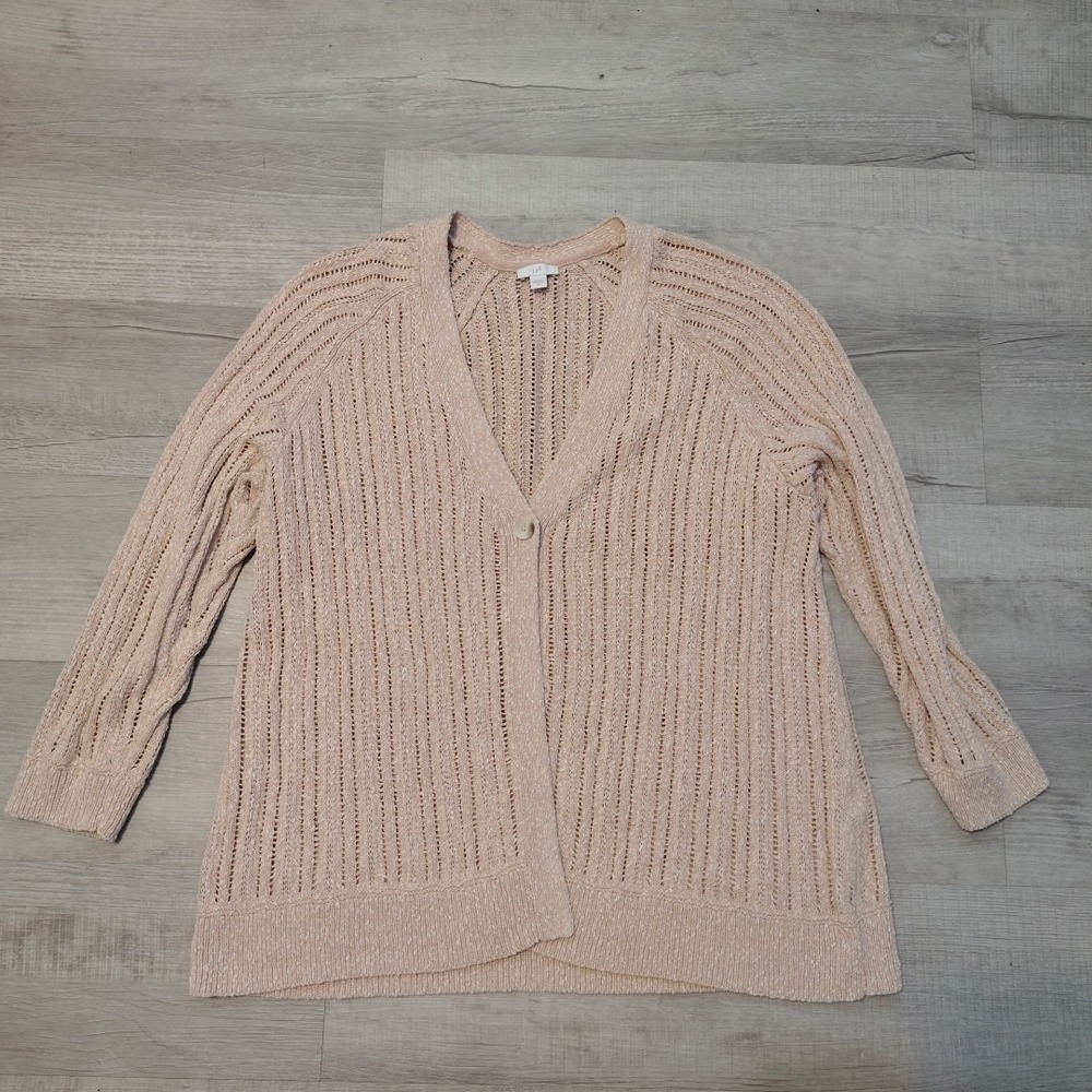 J Jill Cardigan Sweater Knit Pink XL Granny One Button Cotton Grandma Cottage